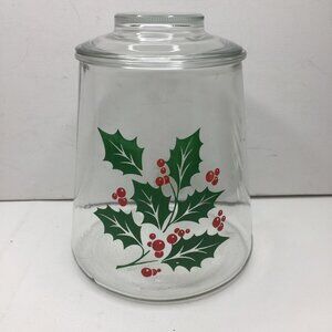 Vintage 80s Bartlett Collins Christmas Holly Berry 7.5" Glass Cookie Jar Indiana